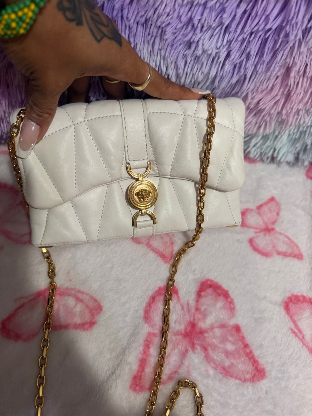 Versace White Quilted Crossbody Bag with Gold Chain - Picture 14 of 14